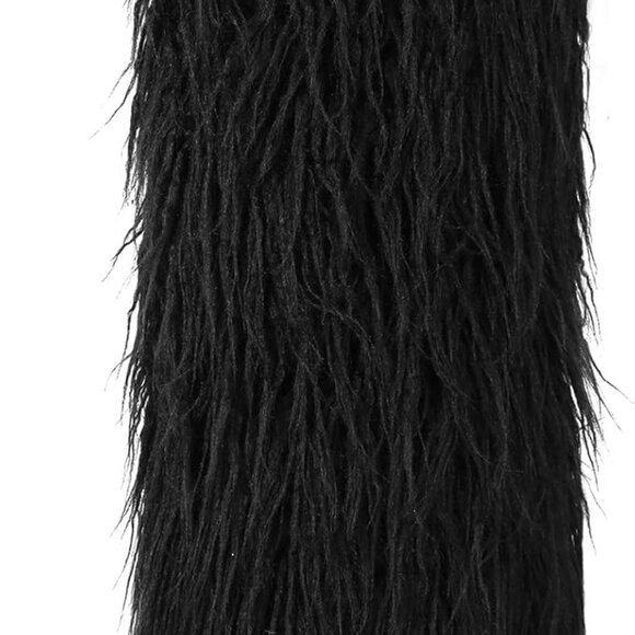 Fold Over Fur Boots Women High Heel Tall Black Wide Calf Polyurethane - Picture 1 of 8